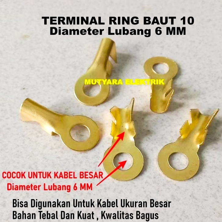 Skun Bulat M6 Besar / Terminal Skun Massa / Masa M6 - Ring Baut 10 MM TEBAL Untuk Kabel Besar