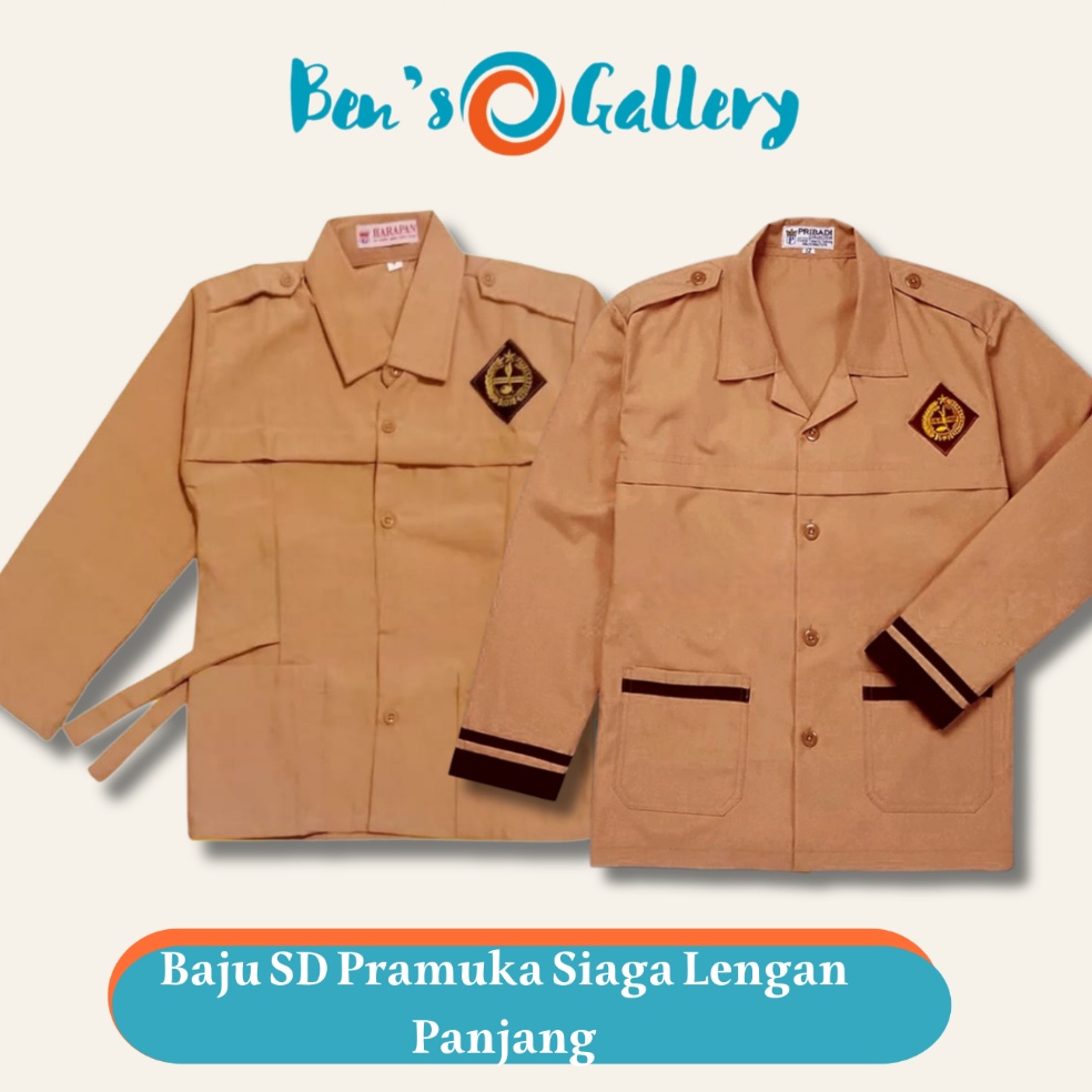 KODE F68Y Seragam Sekolah SD MI Baju Pramuka Siaga Lengan Panjang Kancing Full dan Baju Pramuka Peng