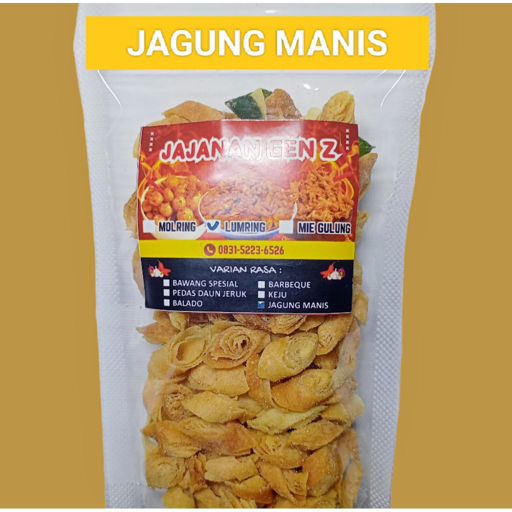 

LUMRING ( Lumpia kering) / kripik kulit lumpia rasa JAGUNG MANIS