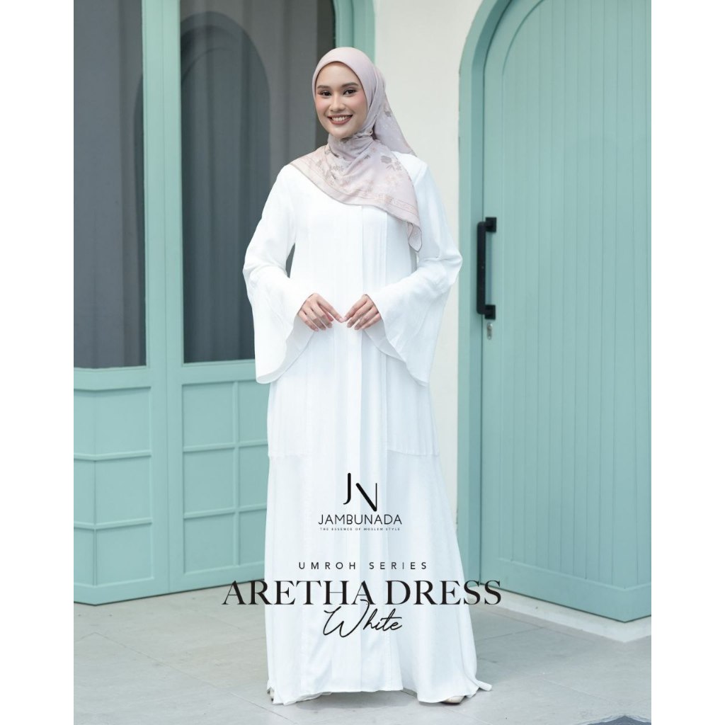Jambunada Aretha Dress set Inner / Gamis wanita dewasa / Gamis premium set Inner putih White