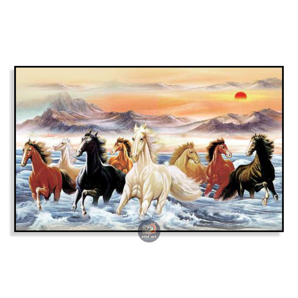 Lukisan Kuda 8 Fengshui Lukisan Kuda Berlari Lukisan Asli Handmade Siap Pajang