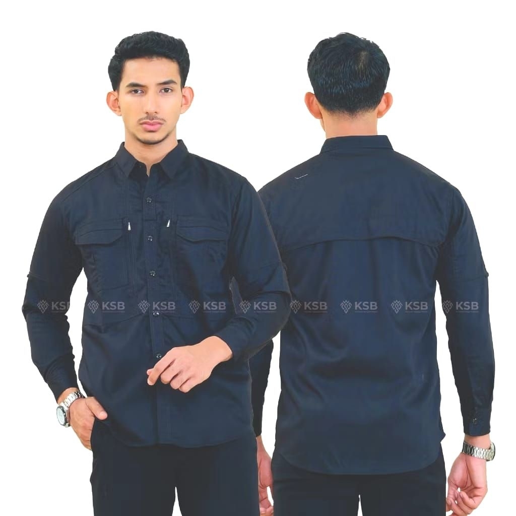 Baju Kemeja Tactical Hitam American Drill Lengan Panjang Pakaian Kerja Dinas Terbaik
