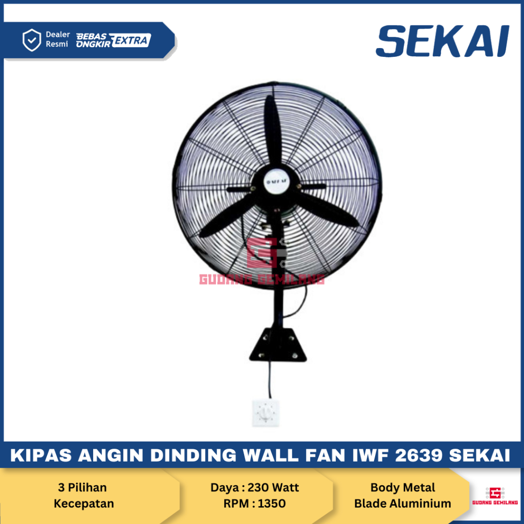 Kipas Angin Dinding Industrial Wall Fan Hitam 26 Inch IWF 2639 SEKAI