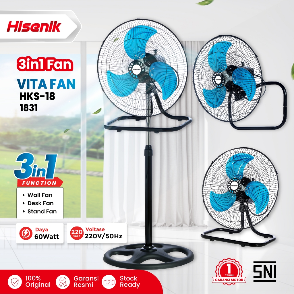 Kipas angin tornado besi 3in1 Hisenik 18" / Tornado Fan / kipas angin / kipas angin berdiri / kipas 