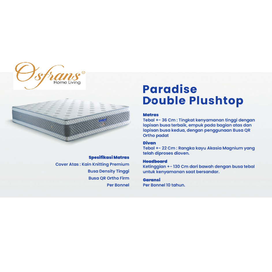 Kasur Uniland Paradise Double Plushtop Springbed Plush Top 90x200 100x200 120x200 140x200 160x200 18