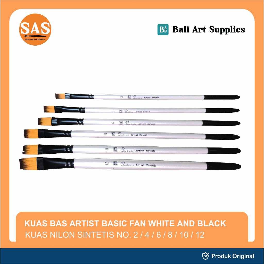 

SAS - Bali Art Supplies Basic Artist Single Flat Brush - White And Black - Kuas Lukis