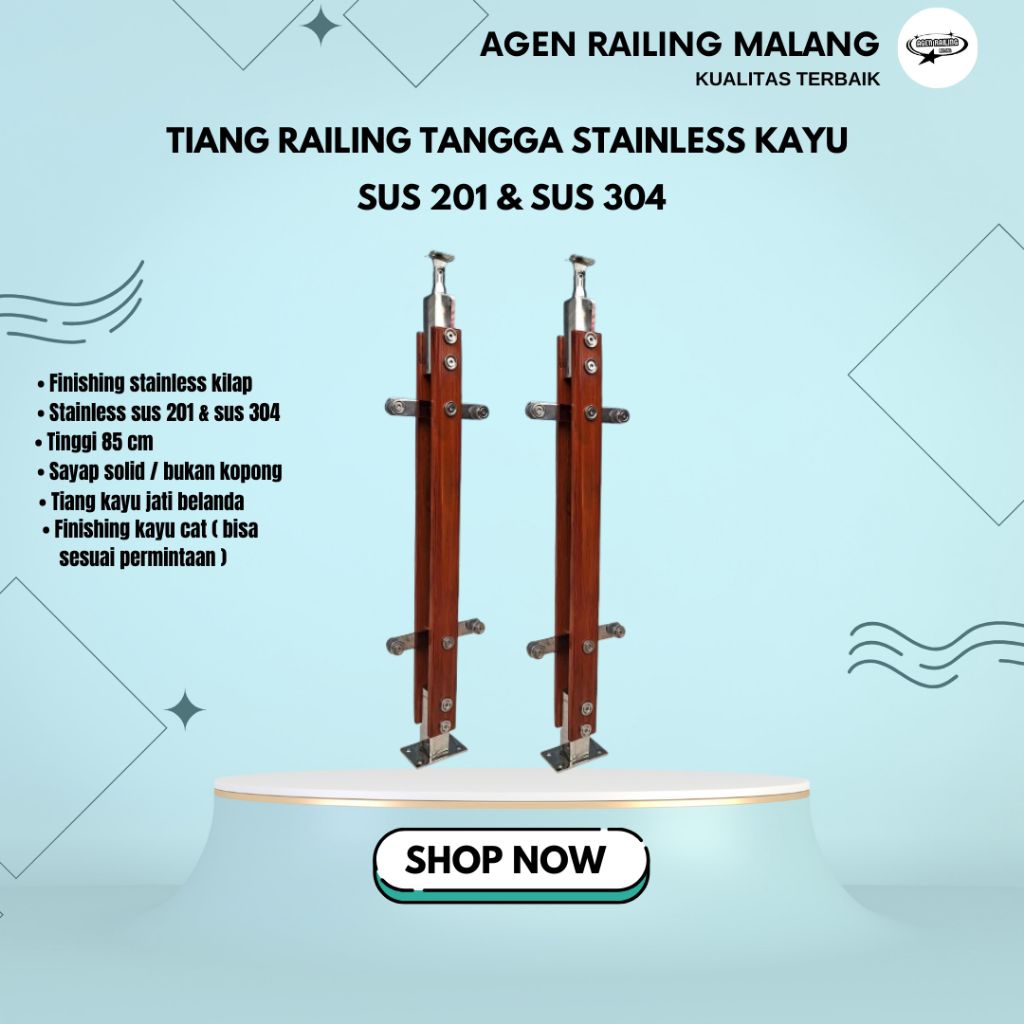 Tiang railing tangga model kayu Ss201 / balkon kaca / pagar kaca murah