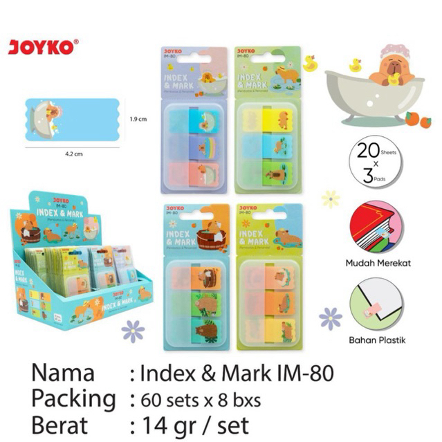 

MMS80 Index Mark dan Memo Stick Set / Sticky Note Capybara / Pembatas Stiker Mms 80 / Penanda Buku bahan Plastik Fancy karakter lucu MMS-80 Joyko
