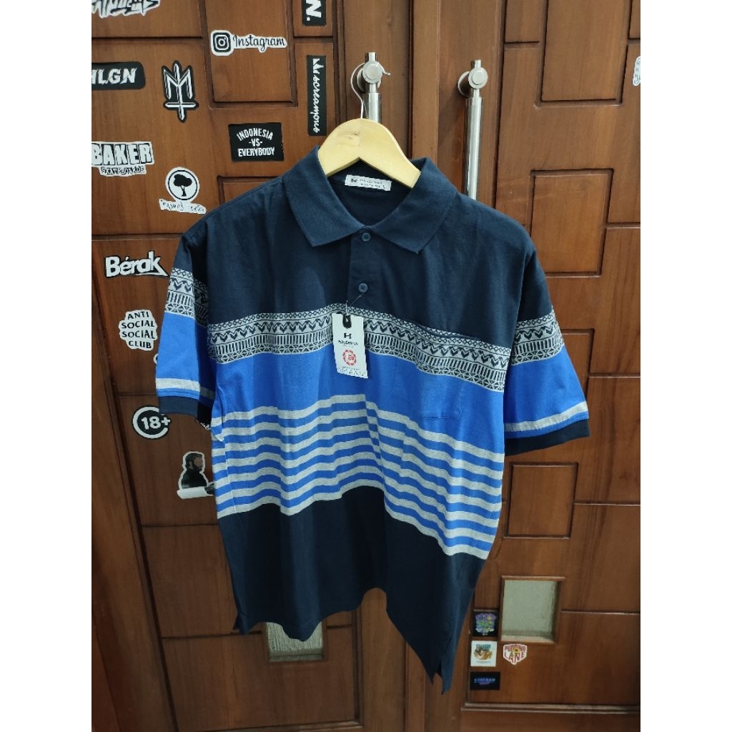 Kaos Pria Polo/Kerah Hassenda Biru Muda & Biru Medium Variasi Batik UK ,100%Original&Murah