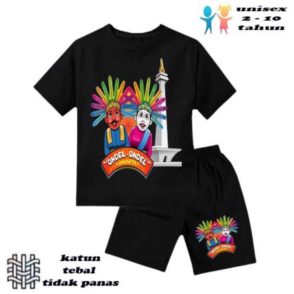 setelan baju anak laki-laki perempuan baju kaos anak laki-laki perempuan motif ondel ondel jakarta m