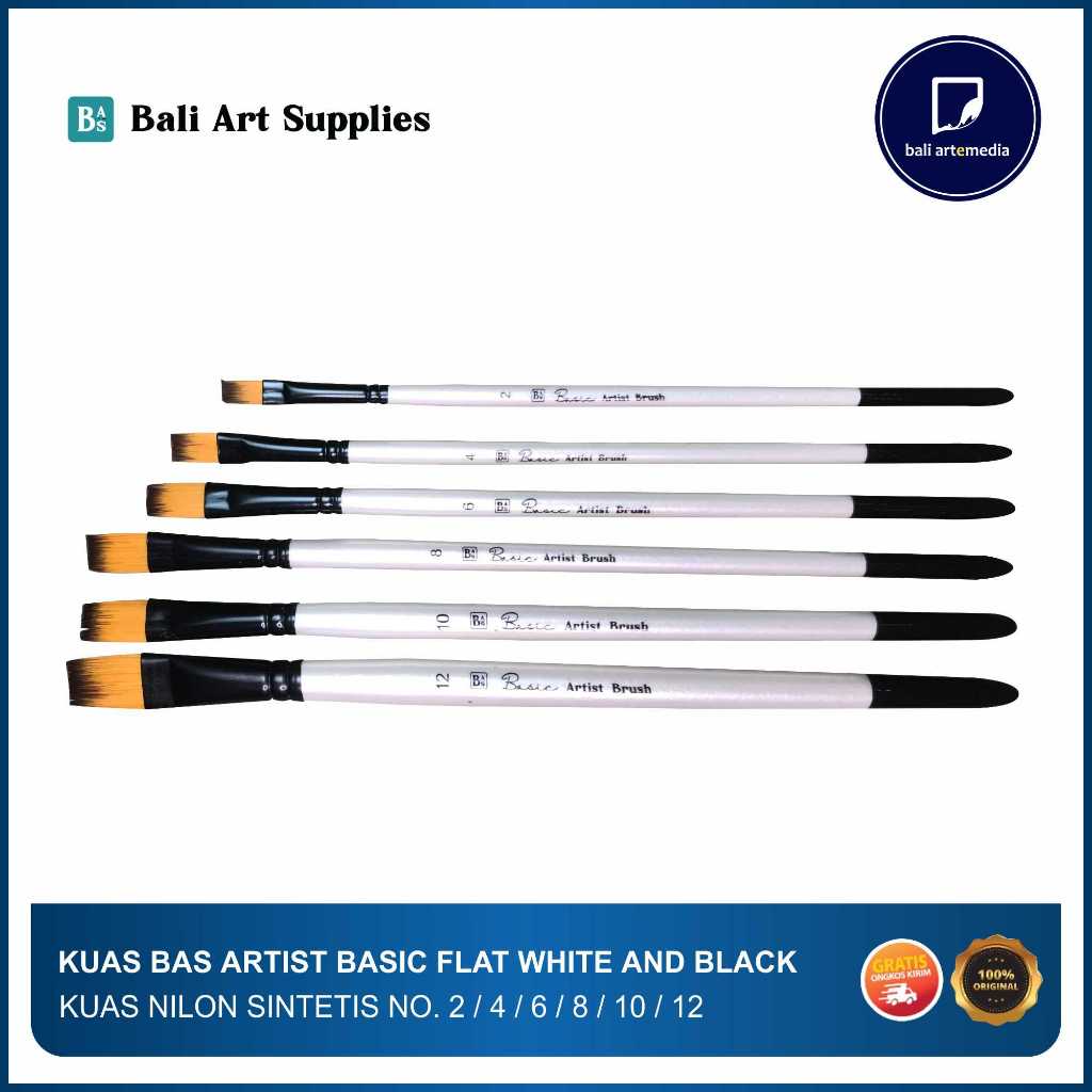 

Bali Art Supplies Artist Basic Single - Flat Brush - Kuas Lukis White & Black Original - Bali Artemedia