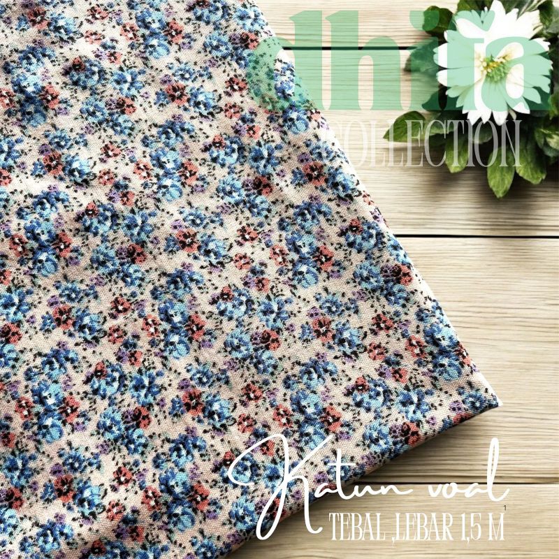 kain katun voal premium motif bunga kecil / kain gamis