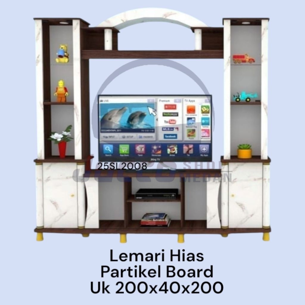 [ JUCCO ] Lemari Hias Minimalis Murah - Buffet TV Lemari Hias Kaca - Lemari Hias TV 200x200cm - Buff