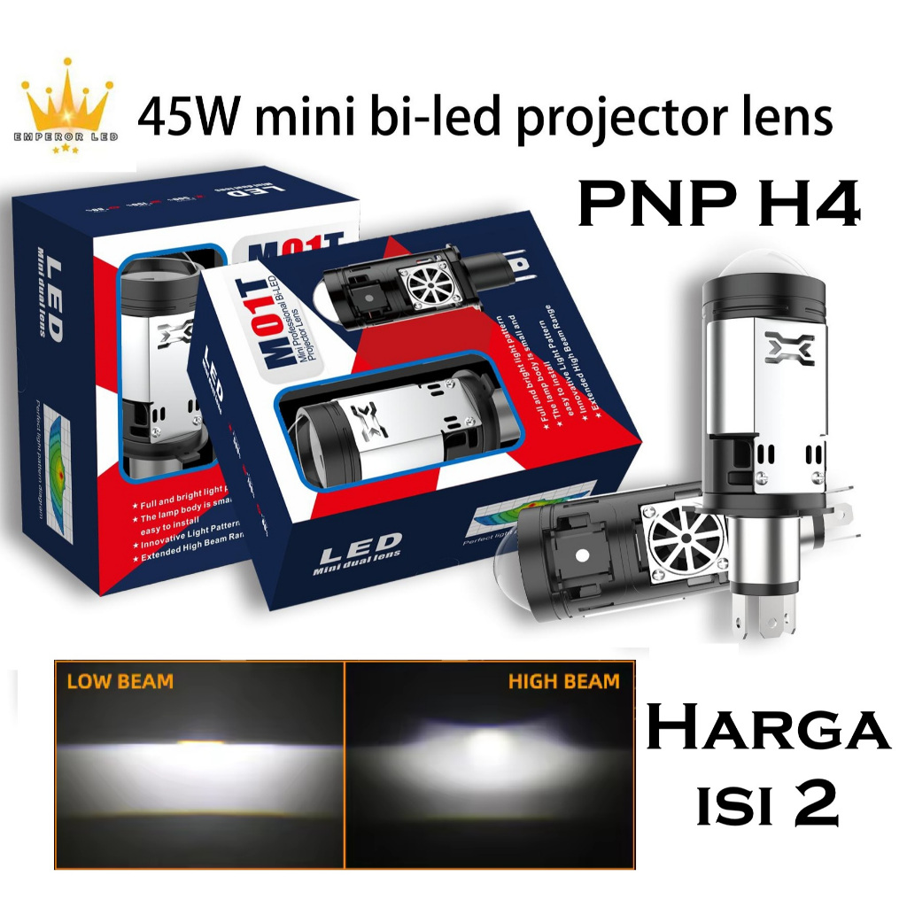 H4 M01T NEW V2 lampu mini biled projector lens version 2 50W 100W super terang premium bright bi led