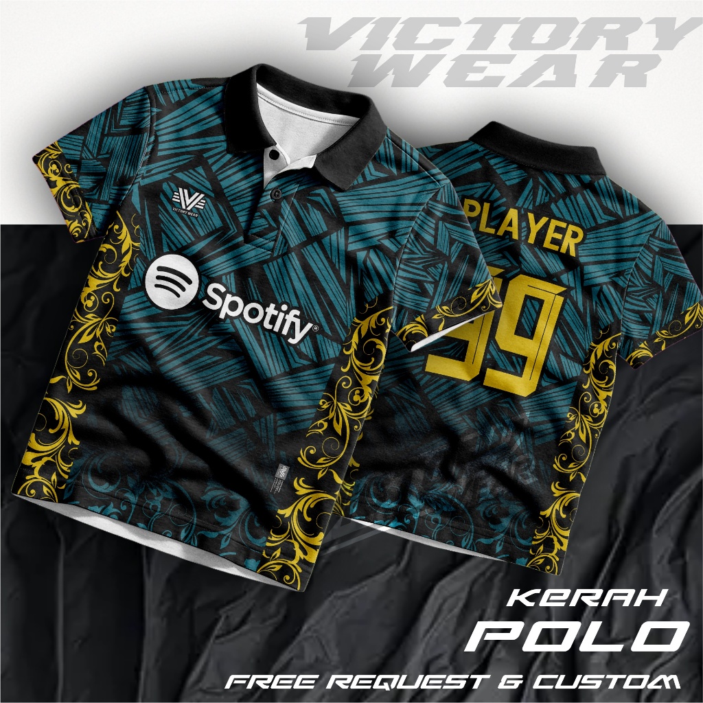 JERSEY KAOS FUTSAL CUSTOM REQUEST POLO KERAH KANCING V-NECK, KAOS SATUAN, BAHAN FULLPRINT VW107