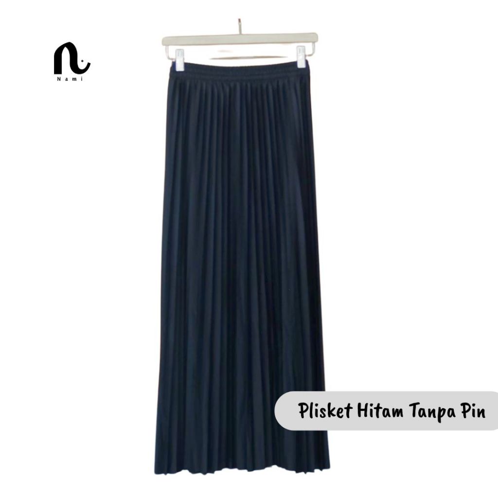 Rok Plisket Polos Hitam Formal Casual Tanpa Pin malakai basic hi fashion