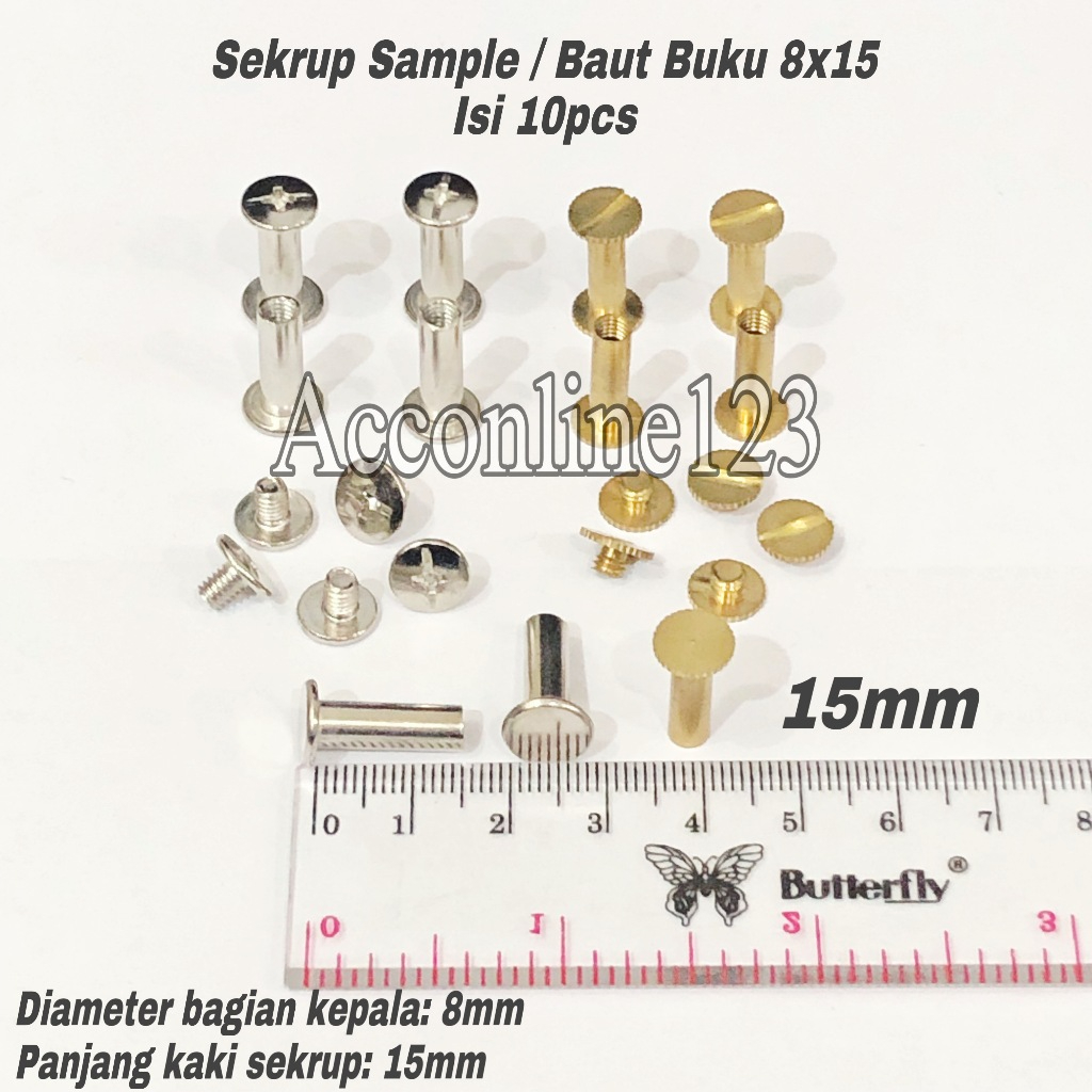 

(Isi 10pcs) Sekrup Sampel 8x15 Silver dan Gold / Baut Buku / Paku Jilid Buku / Baut Sampel / Baut Menu