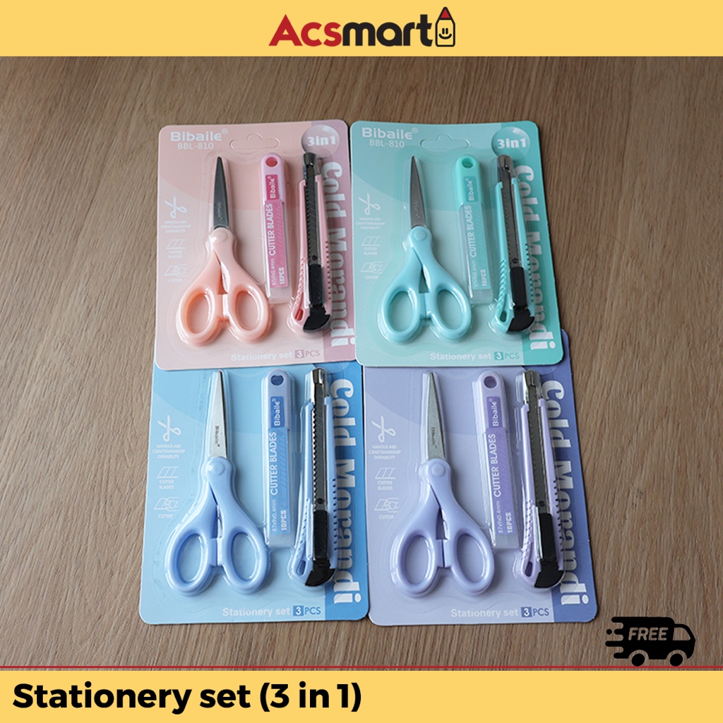 

ACSmart - Stationery set 3 in 1 (Scissors, cutter blade, cutter)