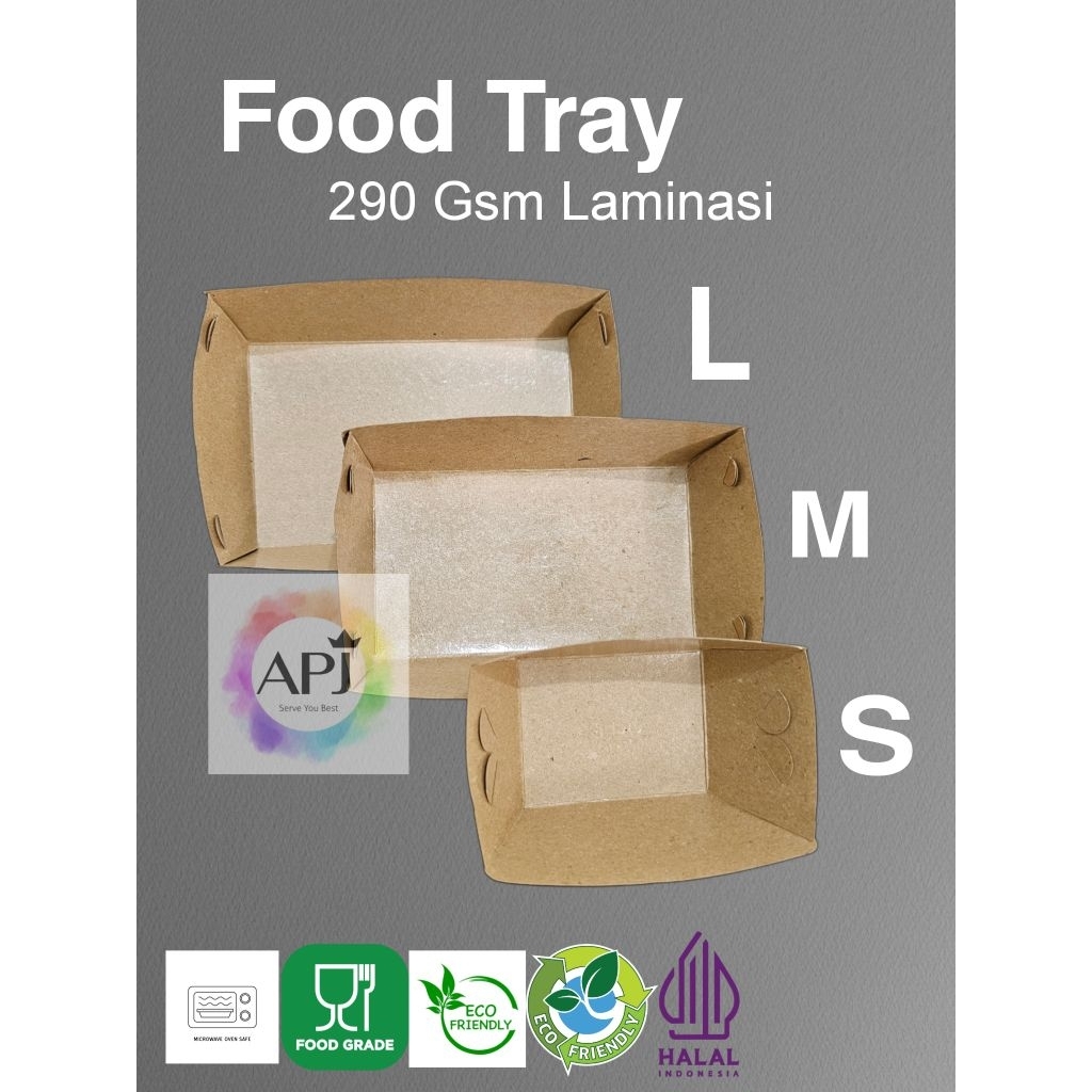 Food Tray 290gsm Laminasi / Paper Food Tray / Tray Kertas Makanan S M L / Paper Tray Kraft / Wadah K