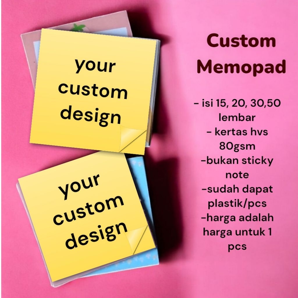 

Custom memopad/notes untuk souvenir, freebies, isi goodie bag dll
