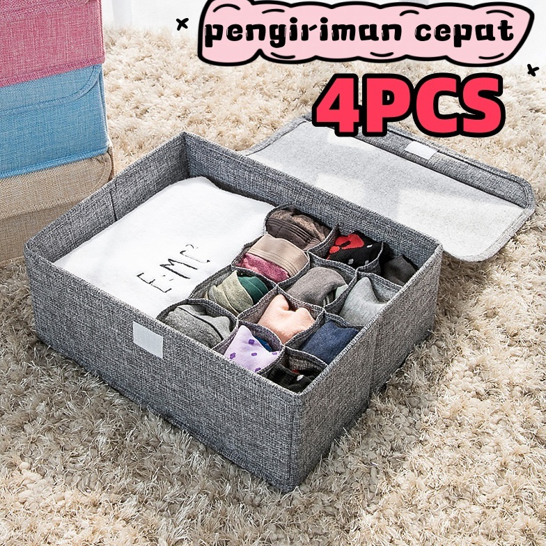 KODE S12I 4PCS Kotak penyimpanan pakaian dalam Storage Celana Dalam kaos kaki Jilbab organizer box
