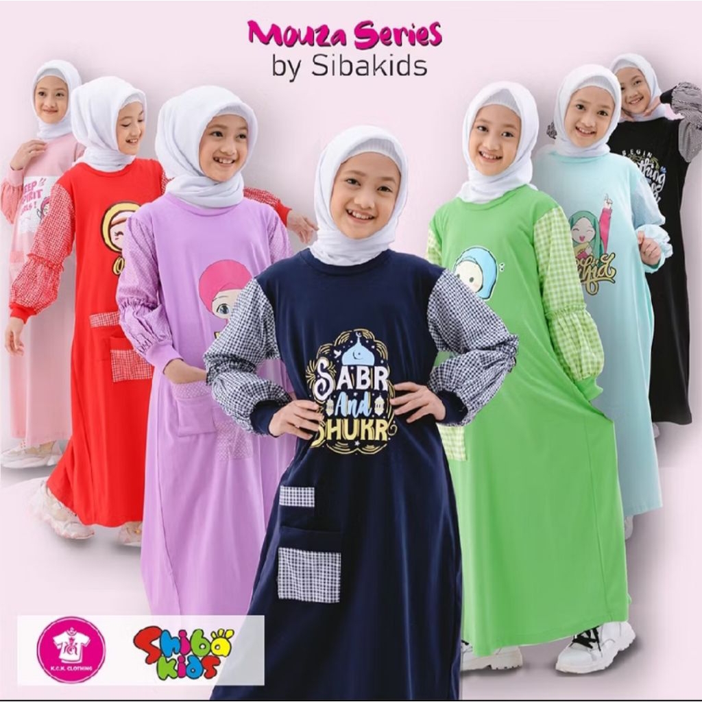 Gamis Anak Perempuan SHIBAKIDS Mouza Series Usia 1 - 14 Tahun Bahan Kaos Lengan Katun Jepang
