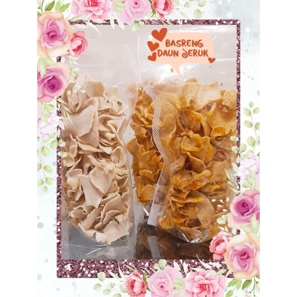 

basreng daun jeruk dengan rasa original dan pedas isi 50 gram