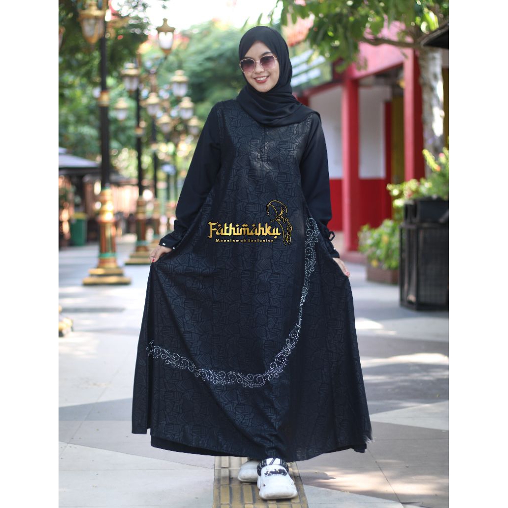 Abaya SASA Embos Motif Cantik/Abaya Gamis Hitam Daily Remaja Best Seller Viral Termurah By Fathimahk