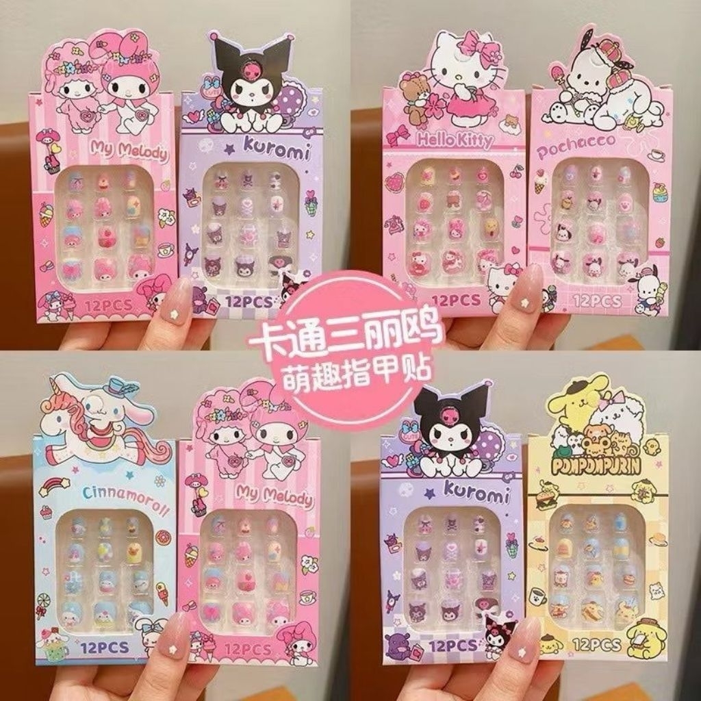 [COD] SET KUKU PALSU SANRIO MOTIF KUROMI UNTUK ANAK CEWEK FAKE NAIL ART KARAKTER