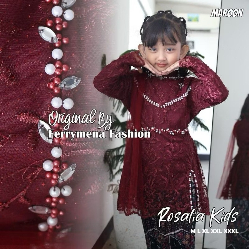 Satu Setel Baju Kebaya Anak Perempuan / Setela Kebaya Wisuda Anak Kecil / Kebaya Rosalia Selendang /