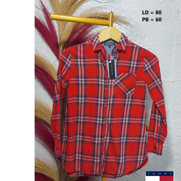 KEMEJA FLANEL TARTAN MERAH TANGAN PANJANG