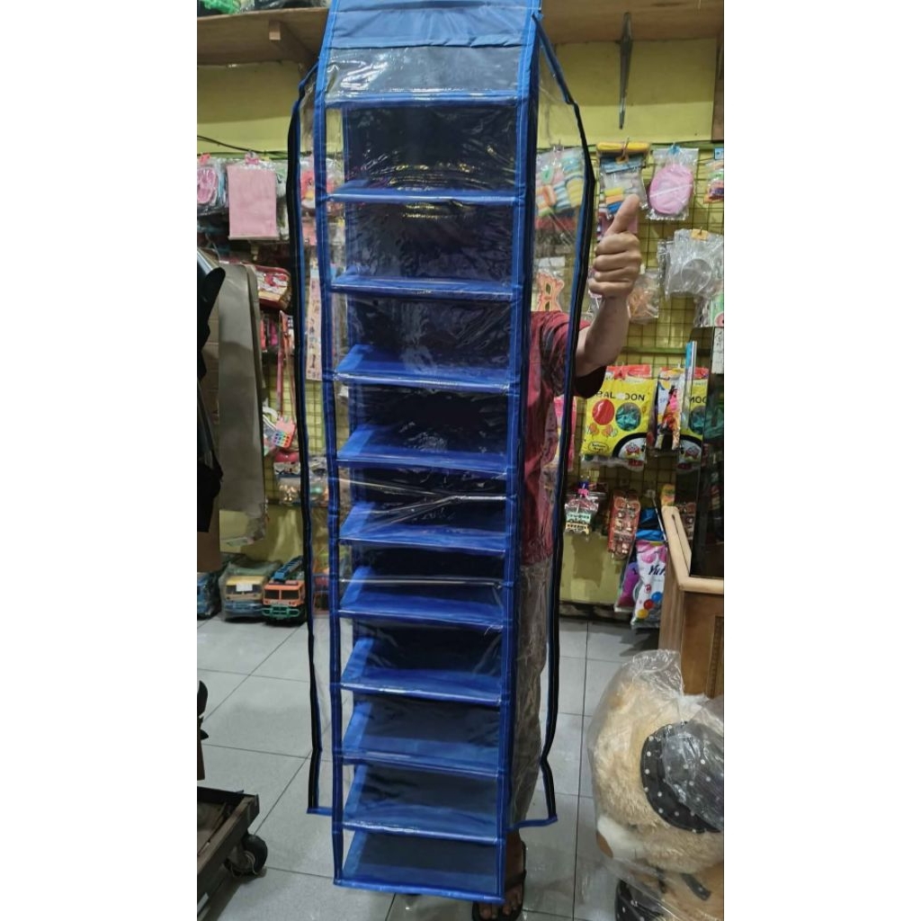 rak sepatu gantung premium dgn cover plastik dan resleting