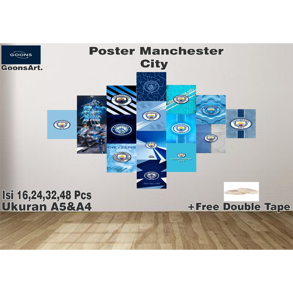 Poster Dinding Aesthetic Manchester City  Ukuran A5&A4 + Free Double Tape