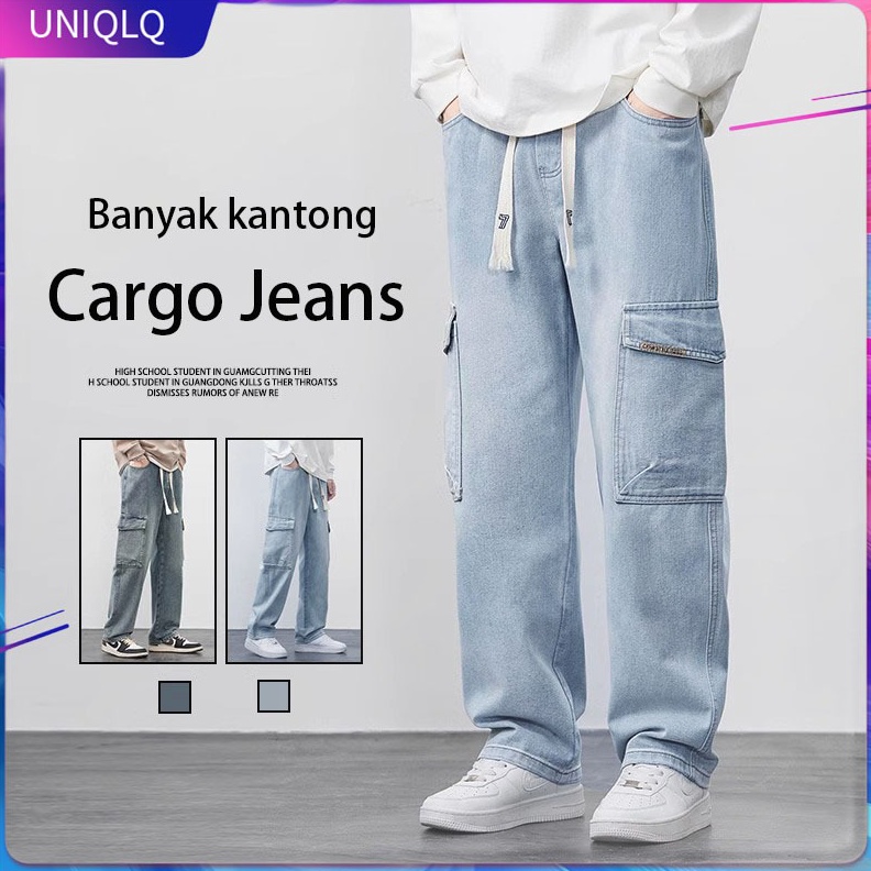 KODE O93G Celana Jeans Pria Celana Cargo Panjang Pria Baggy Pants Celana Kantong Samping Pria Celana