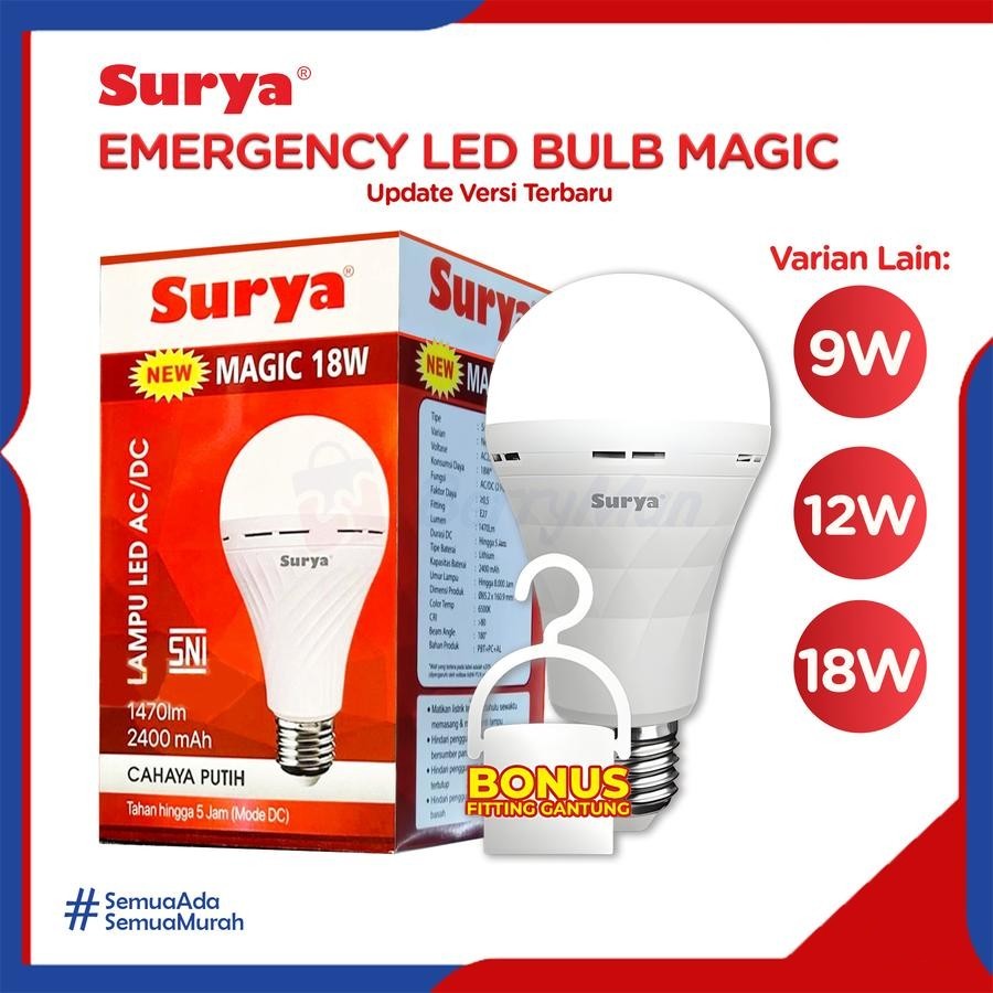 SURYA Lampu Emergency 9W , 12W , 18W Lampu Darurat Surya Tahan 5 Jam Bisa Cas Ulang