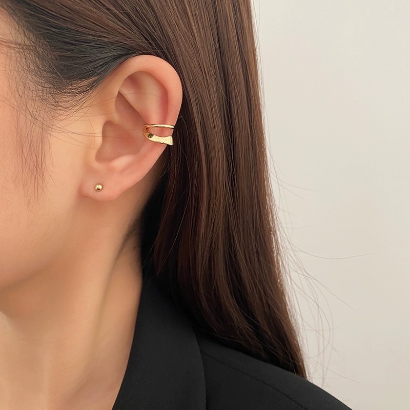 Popvjewel - Raven Minimalis Korean Style Earcuff - Anting Tanpa Tindik Minimalis Warna Emas & Perak