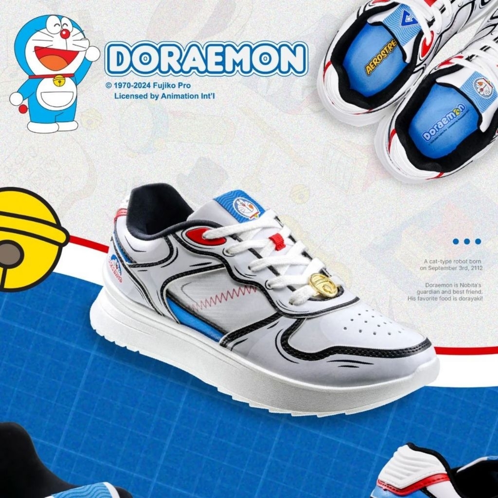 Aerostreet X Doraemon 37-44 Putih Biru Merah -Sepatu Sneakers Casual