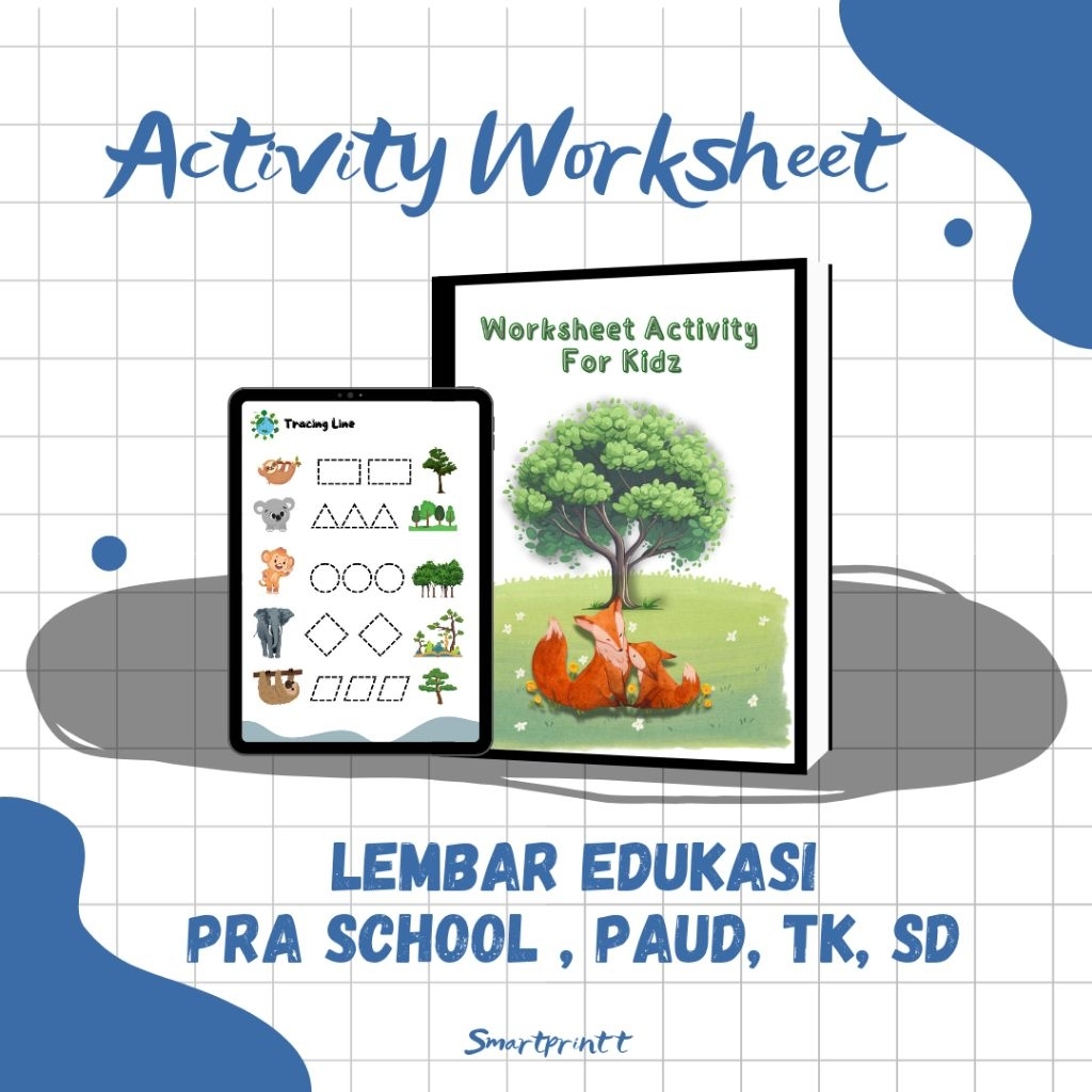 

Smartprintt-Activity Worksheet vol.1 Lembar Edukasi Siap pakai (Pra School, Paud, TK, SD) isi 25 lembar A5