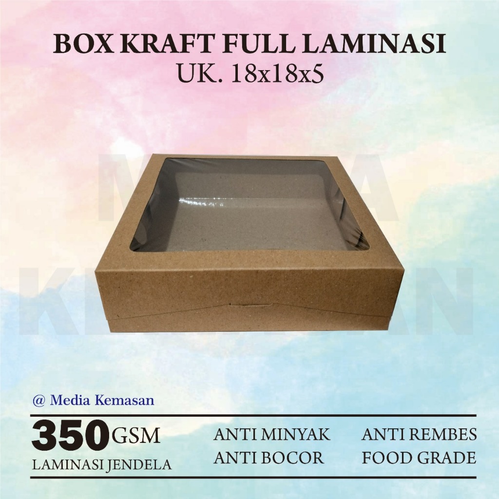 DUS/BOX PIZZA, BOLU, KUE, BOX KRAFT LAMINASI JENDELA UKURAN 18x18x5 350 GSM