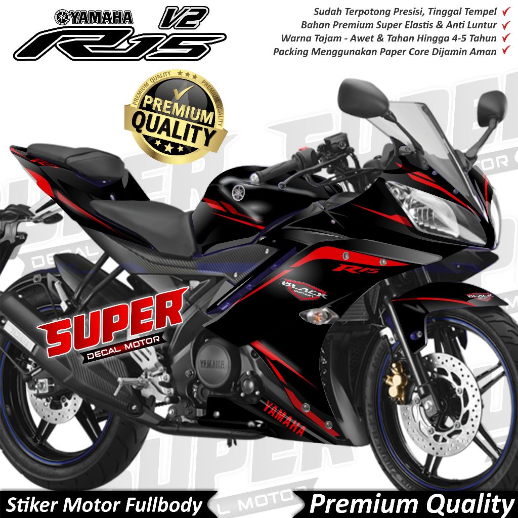 TERBARU Stiker Decal Yamaha R15 V2 Full Body Variasi Black Edition Keren
