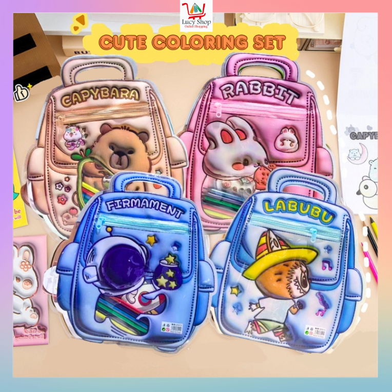 

Set Mewarnai Tempat Pensil Warna 3D Hadiah Anak Kartun Labubu Capybara Lucu