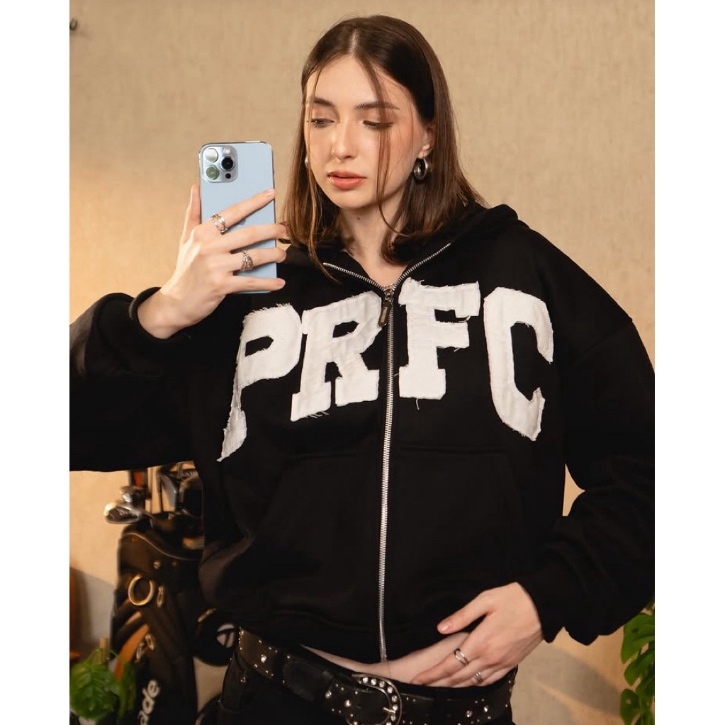 PREFACE Unfinished Zip Hoodie Black