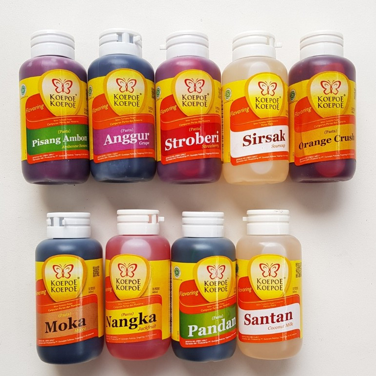 

Pasta Perisa Koepoe 60ml Coklat Mocca Lemon Coco Durian Leci Melon Pandan Strawberry Vanilla / Pasta Perisa Koepoe 60ml Varian A Cocopandan Taro Vanila Moka