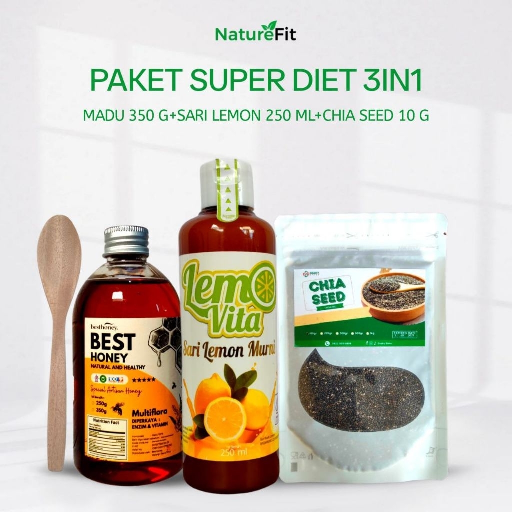 

(BISA COD) Paket Super Diet Sehat 3 in 1 Lemovita + Madu Murni + Chia Seed