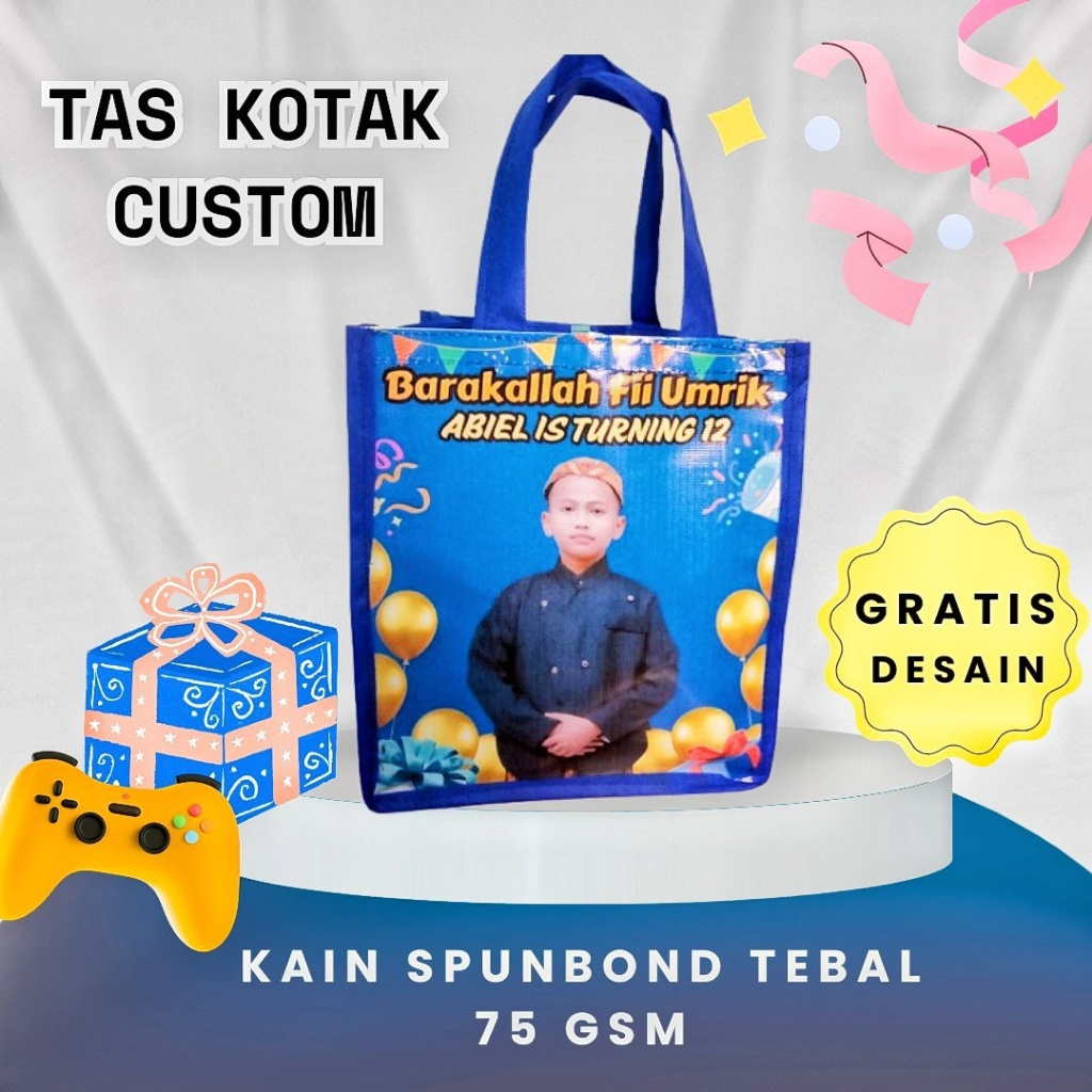 

Tas Ulang tahun Anak / Goodie Bag Hampers Souvenir / Souvenir Tas kotak Custom Foto dan tulisan