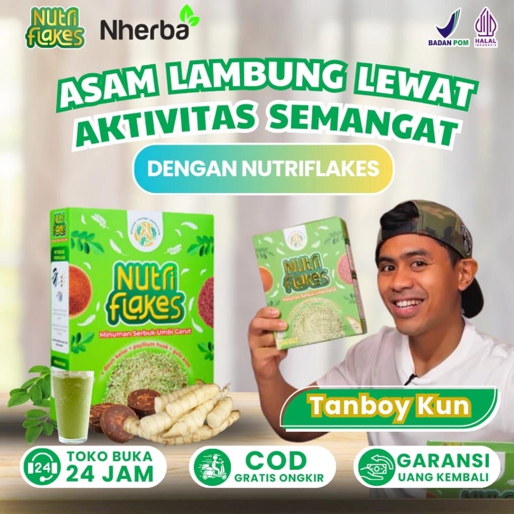 

Nutriflakes Minuman Serbuk Umbi Garut Obat Herbal Asam Lambung Maag Gerd BPOM Halal Paket 1 Box