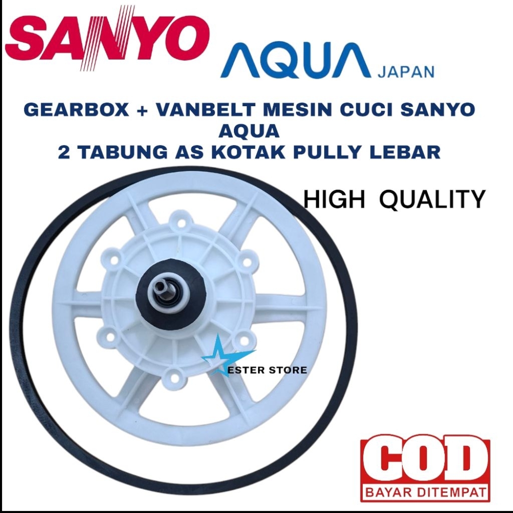 SANYO AQUA SW-740XT Set Gearbox + Vanbelt mesin cuci Sanyo aqua 2 tabung Pully lebar