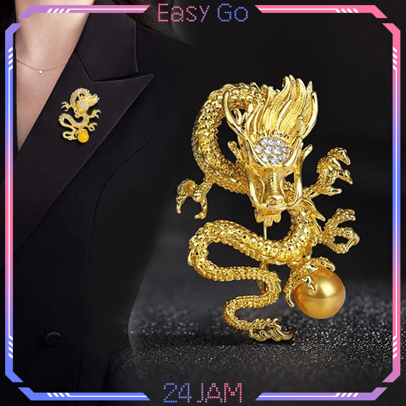 Bros Jas Wanita Fashion Bros Naga Kristal Pin Jas Pria Wanita Bross Hijab Naga Bola Kuning Lapel Pin
