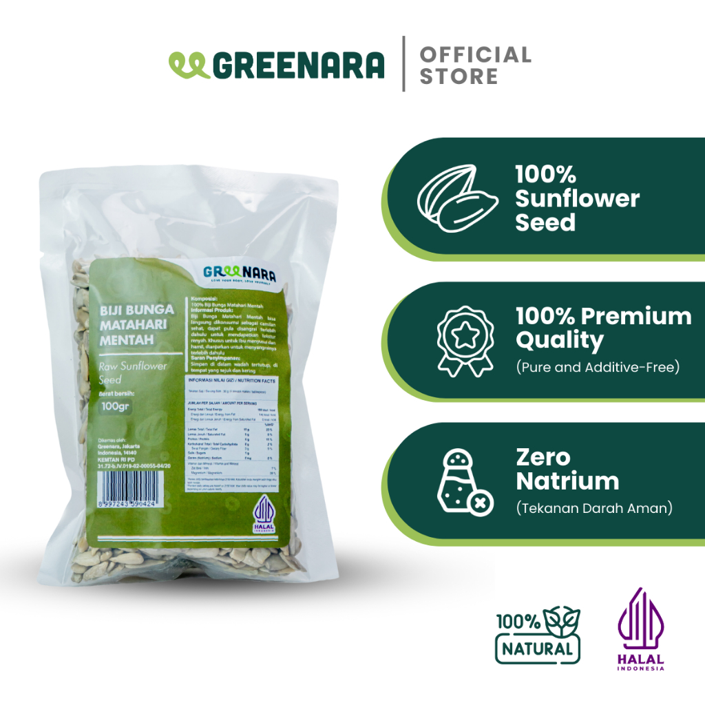 

Greenara Natural Sunflower Seed 100gr / Kuaci Kupas (Raw / Mentah)