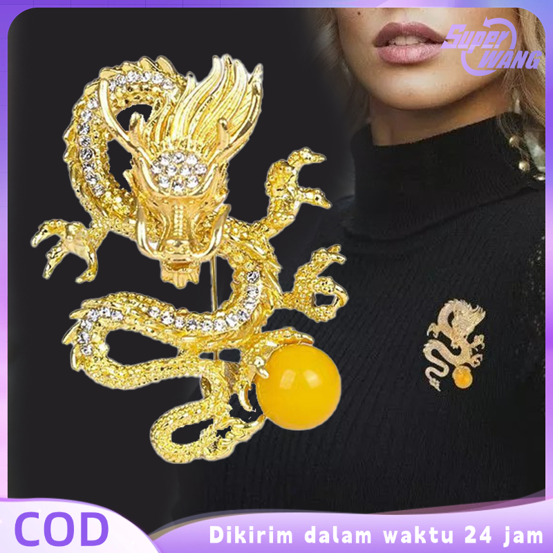 Pin Jas Pria Wanita Bross Hijab Naga Bola Kuning Lapel Pin Bros Jas Baju Pin Pin Blazer Wanita Bros 